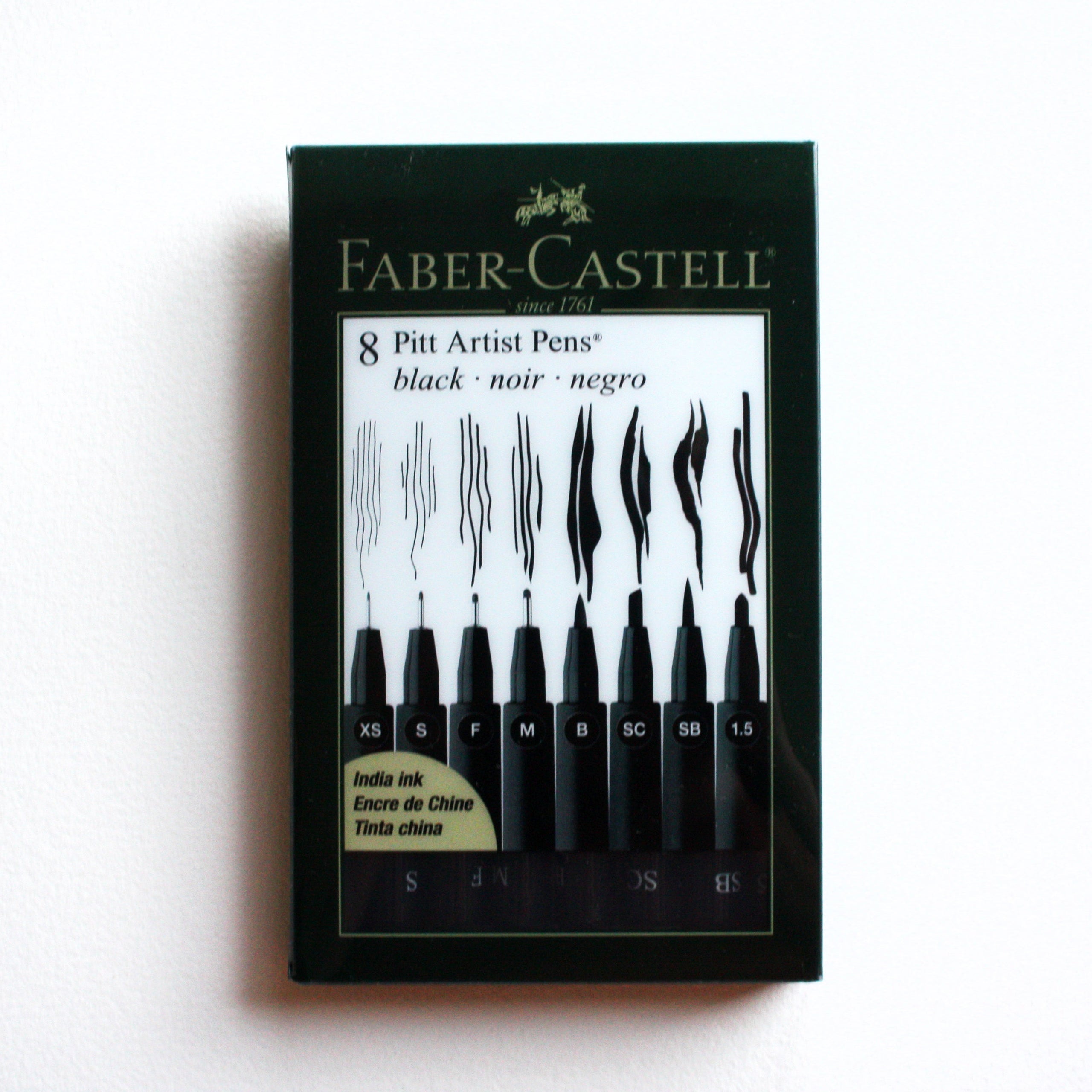Faber-Castell Pitt Artist Pens - Black Wallet Set of 8